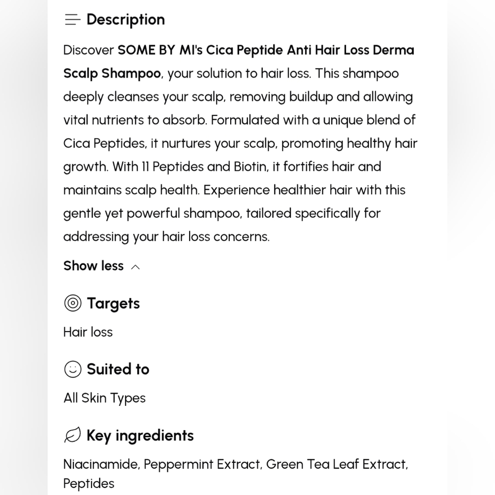 5/75$    SOME BY MI - Cica Peptide Anti Hair Loss Derma Scalp Shampoo - Picture 14 of 15